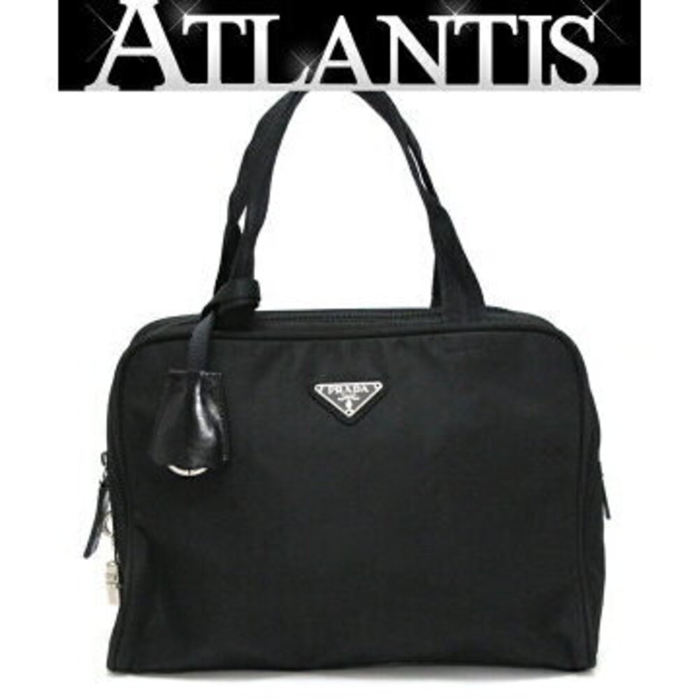Prada Triangle Logo Handbag Tote Bag Black